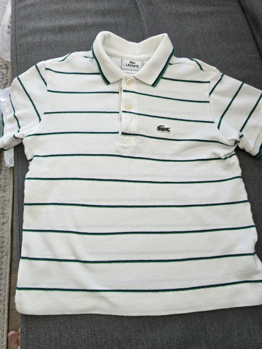 Lacoste Kids White Polo with Green Stripe Detail